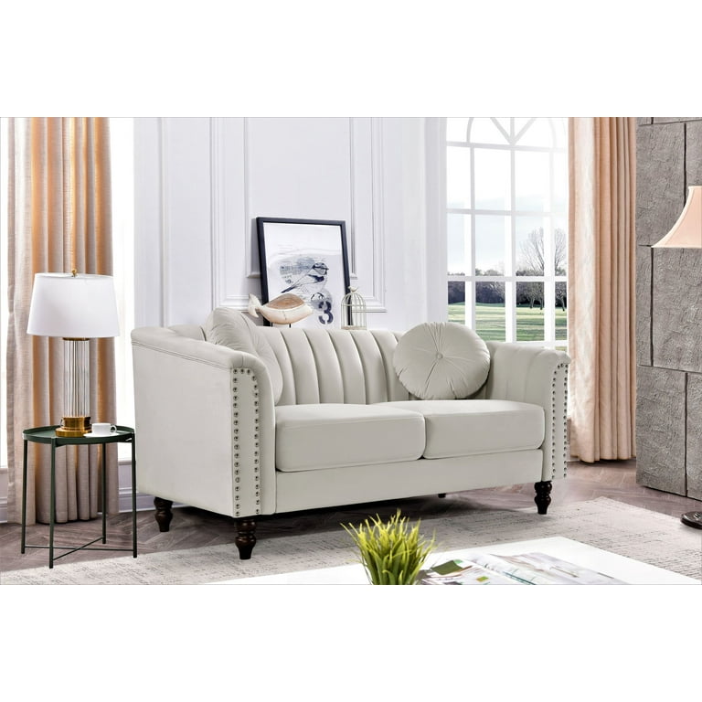 Uspridefurniture Hills Tufted Back Nail head 61.4 Loveseat Ivory
