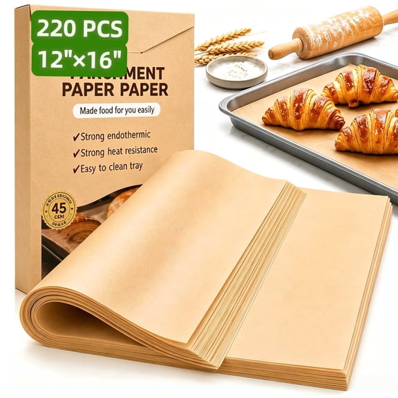 220 Pcs Parchment Paper Sheets, 12x16 Inches Non-Stick Precut Baking Parchment, Heavy Duty Unbleached Parchment Paper