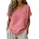 thumbnail image 2 of Craaazy Women Casual Loose Fit Blouse, Solid Color Short Sleeve Cotton Linen Top, Comfy Round Neck Tunic with Pocket for Daily Wear Gifts, 2 of 6