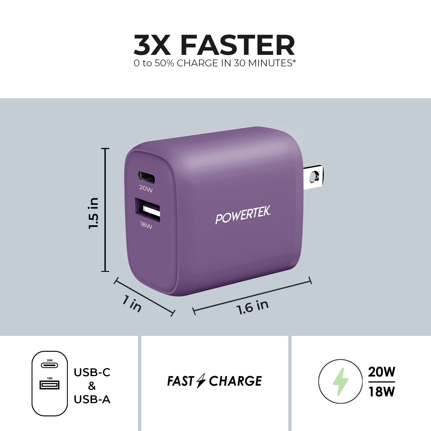 Liquipel Powertek Silk 20W Combo Wall Charger - Purple