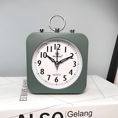 DESIGNICE 2026 New Modern Silent Sweep Alarm Clocks Bedside Square Quartz Movement Table Clocks for Bedroom Office Desk for Home, Bedroom, Office, Study, Green