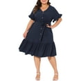 thumbnail image 2 of DARING DIVA Plus Size V Neck Short Sleeves Ruffle Hem Beach Dress 1X Dark Blue, 2 of 6