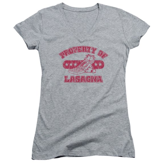Garfield Property Of Lasagna Junior Women's V-Neck T-Shirt Athletic Heather
