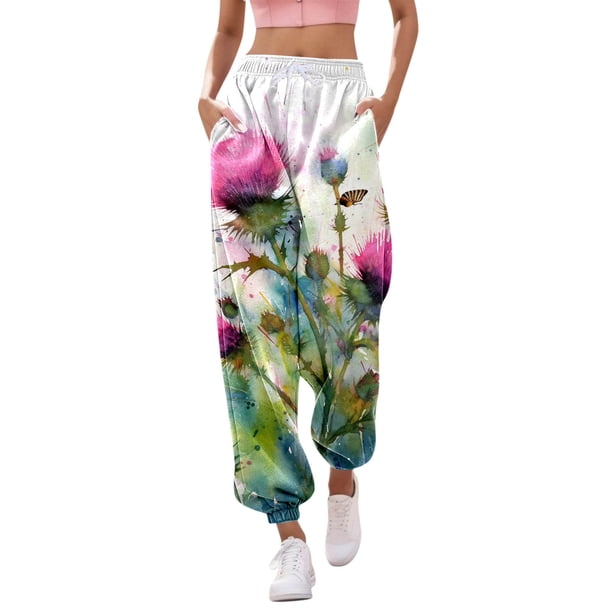 Gibobby Pantalones para mujer cintura alta para el frío Pantalones de chándal con estampado inferior para mujer Bolsillos Cintura alta Deportivo (Rosa caliente,G)