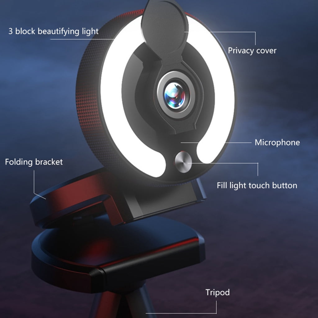 Professional 4K Webcam Auto Focuses Adjustable Brightness Rings Light For Streaming Meetings