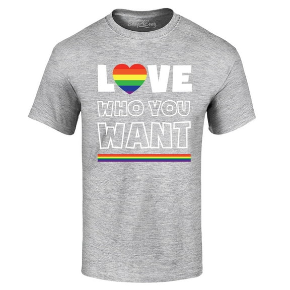 Shop4Ever Men's Love Who You Want Gay LGBTQ Pride Graphic T-shirt Large Sports Grey