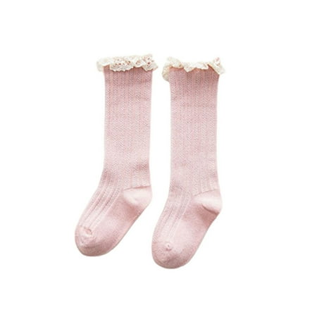 

Kids Baby Girls Cotton Knee High Socks Cable-Knit Tube Lace Stockings