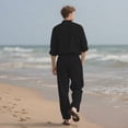 thumbnail image 6 of UVEASISHA Mens Linen Pants Sets Vacation Beach Outfits 2 Piece Summer Long Sleeve Button Down Shirt and Loose Slacks Matching Set with Pockets Black L, 6 of 10