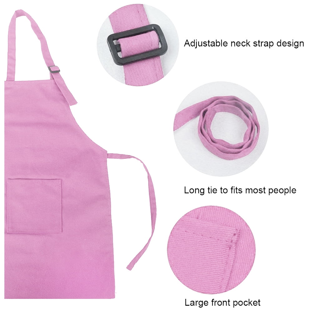 Opromo Colorful Cotton Canvas Kid\'s & Adult\'s Aprons with Pocket, Artist Apron & Chef Apron in Set (Light Pink, 22"L x 15"W/29"L x 24"W)