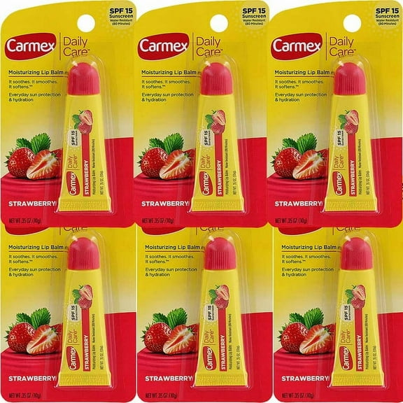 Carmex Daily Care Tube SPF15 Strawberry, Pack of 6