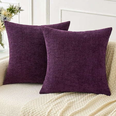 

MIULEE Pack of 2 Couch Throw Pillow Covers 16x16 inch Soft Plum Purple Chenille Pillow Covers for Sofa Living Room Solid Dyed Pillow Cases