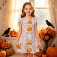 thumbnail image 2 of Yuncity Halloween Nightgowns For Girls Flutter Sleeve Cartoon Graphic Print Sleepwear Fall Cute Casual Cozy Sleep Dress Holiday Themed Party Pajamas Size,3-10 Years Pink, 2 of 5