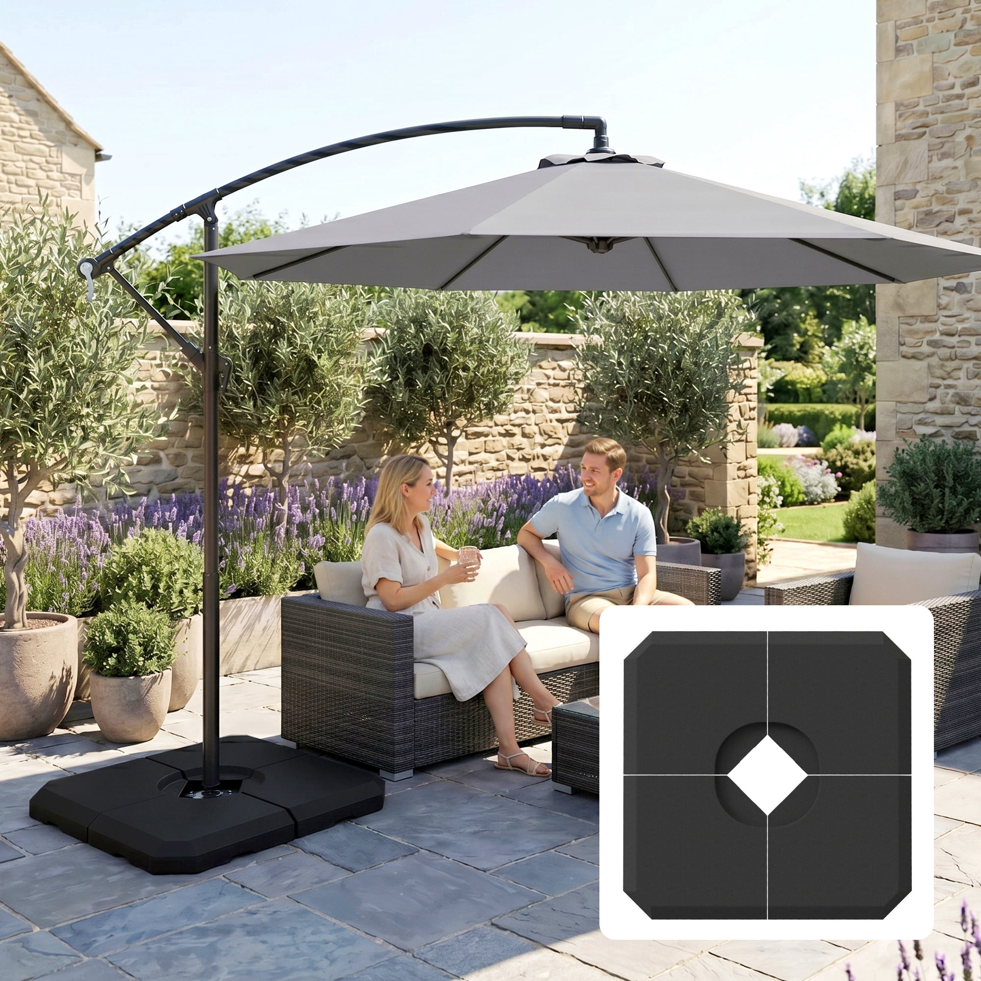 Outsunny 4-Piece Heavy Duty Cantilever Offset Umbrella Stand Base Weight, 264 lb. Capacity, Easy to Fill with Water or Sand