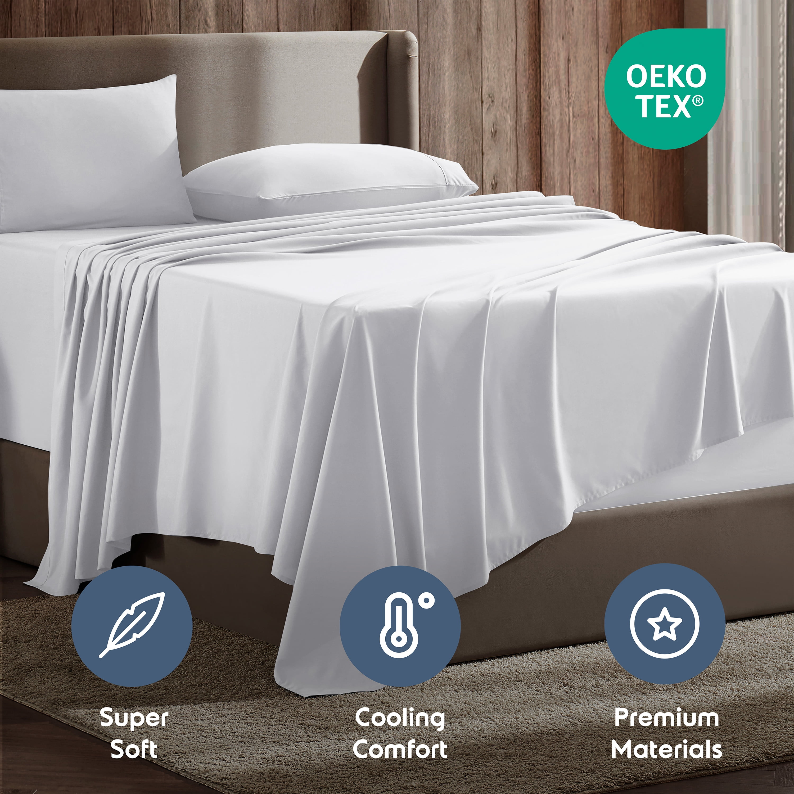 Lammaloe Full Size Sheets Set, Hotel Style Deep Pocket 4 Piece Bed Sheets, Luxury Soft Microfiber Sheet Sets, White