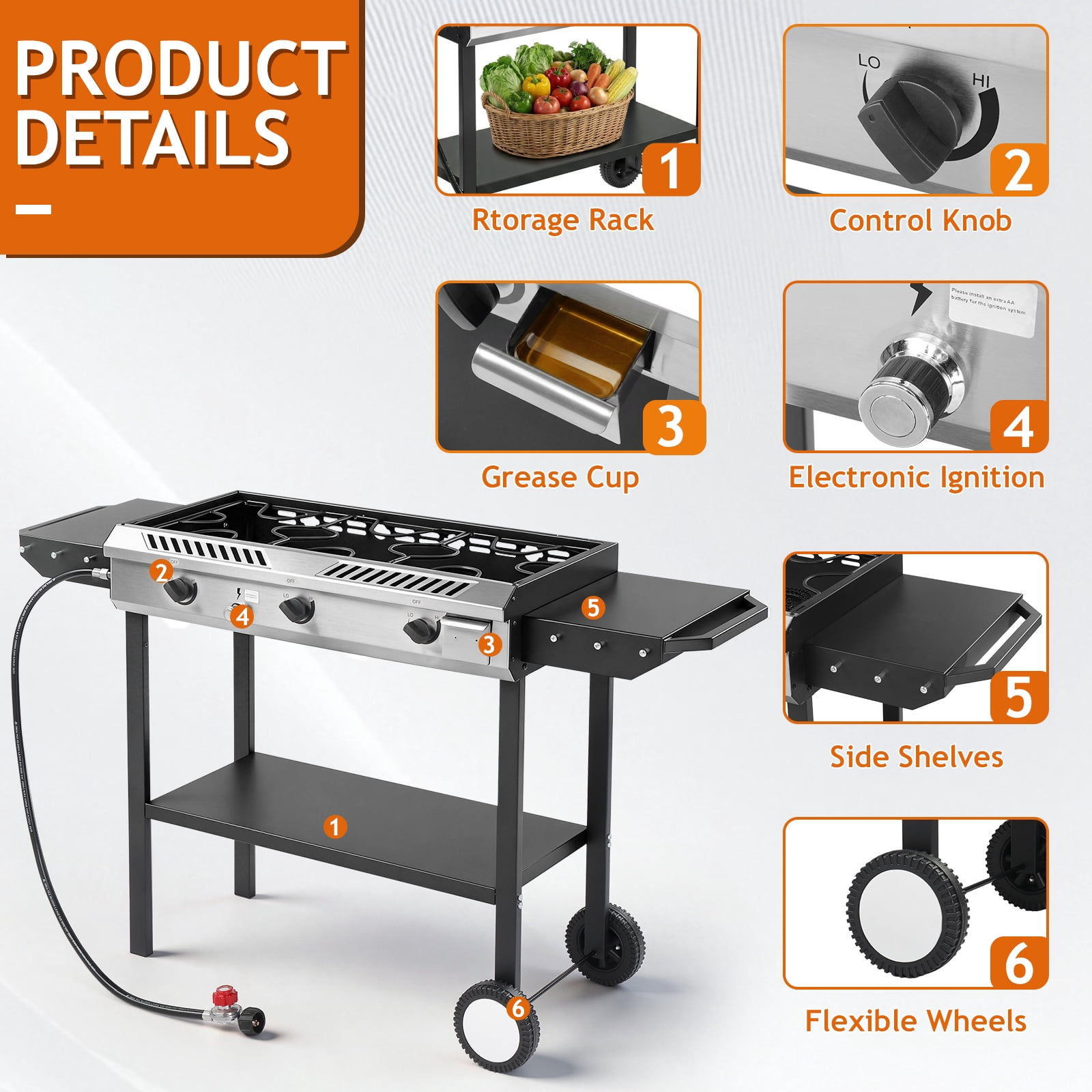 UBesGoo 3-Burner Propane Stove, Portable Outdoor Cooker with Removable Legs & Wind Panel for Camping, Backyard, Canning