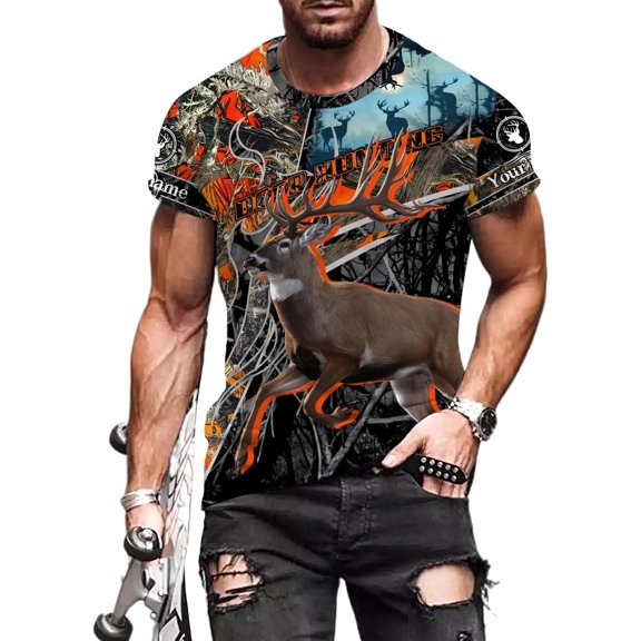 Custom Camo US Flag Deer Elk Buck Camouflage Hunting Hunter Antlers Shirt, Dad Gift Fathers Day (T-shirt, S)
