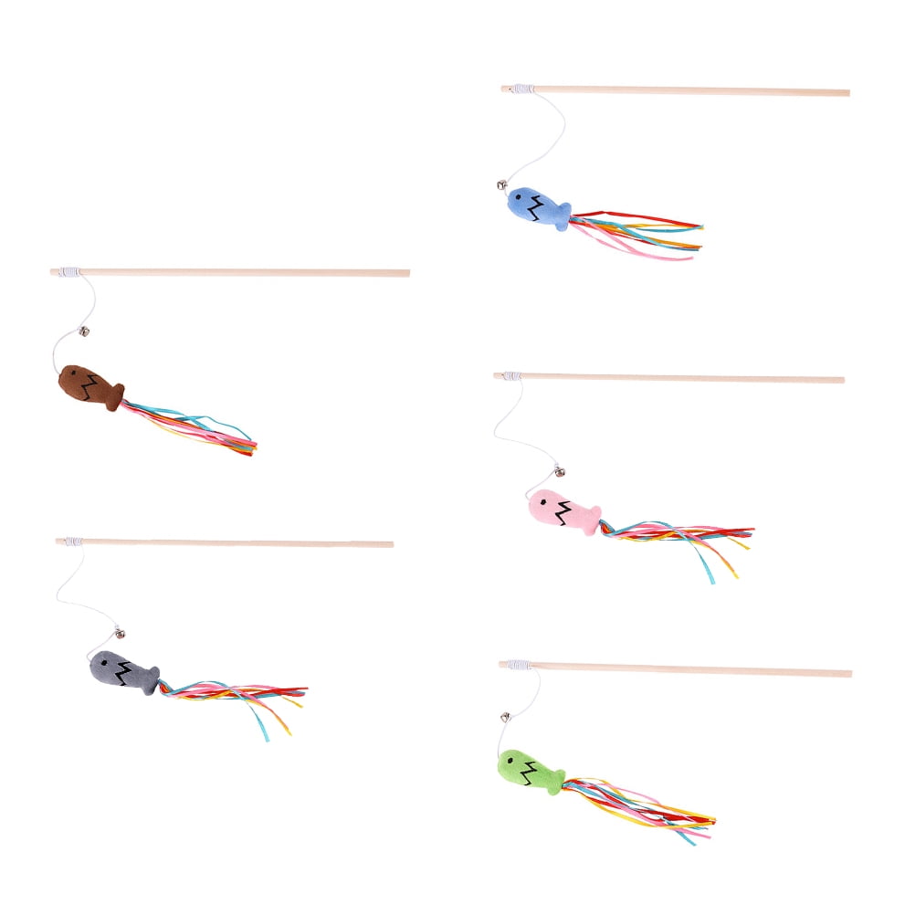 Luxshiny 5Pcs Cat Fishing Pole with Bite Resistant Stick and Catnip Teaser for Pet Exercise Assorted Colors