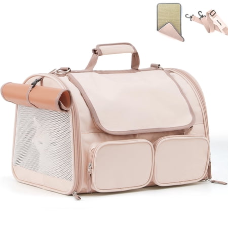 4-Mesh Window Pet Carrier for Small Dogs and Cats up to 15 Lbs Airline Approved Travel Bag with 4 Storage Pockets and Rollable Cover for Nervous Pets