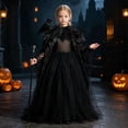 thumbnail image 2 of Tisuna Halloween Stage Dresses For Teen Girls Solid Color Sleeveless Halter Neck Party Dress With Accessories Trendy Kids Festival Theme Performance Long Dress Size 6-7 Years Black, 2 of 6