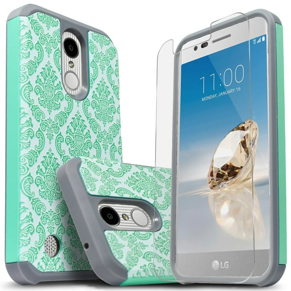 LG Aristo 2 Case, LG Aristo 2 Plus, LG Tribute Dynasty, Rebel 3 LTE, Risio 3, Zone 4, Fortune 2, K8 2018, K8 Plus Case , W/[HD Protector], Heavy Duty Drop Protection Slim Fit Phone Cover-Teal Lace