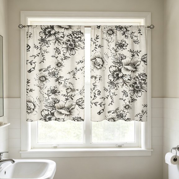 Vintage Wood Sunflower Butterfly Harvest Kitchen Curtain,Short Panel Window Valance for Sink,Breakfast Nook,Home Decor