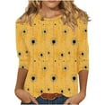thumbnail image 2 of Fznquz Spring Tees for Women 2025 Yellow 3/4 Length Sleeve T Shirts Soft Floral Print Loose Fit Blouses Women, 2 of 5