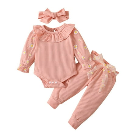 

SYNPOS Infant Baby Girl Romper Pants Headband Clothes Outfit Set 0-18 Months