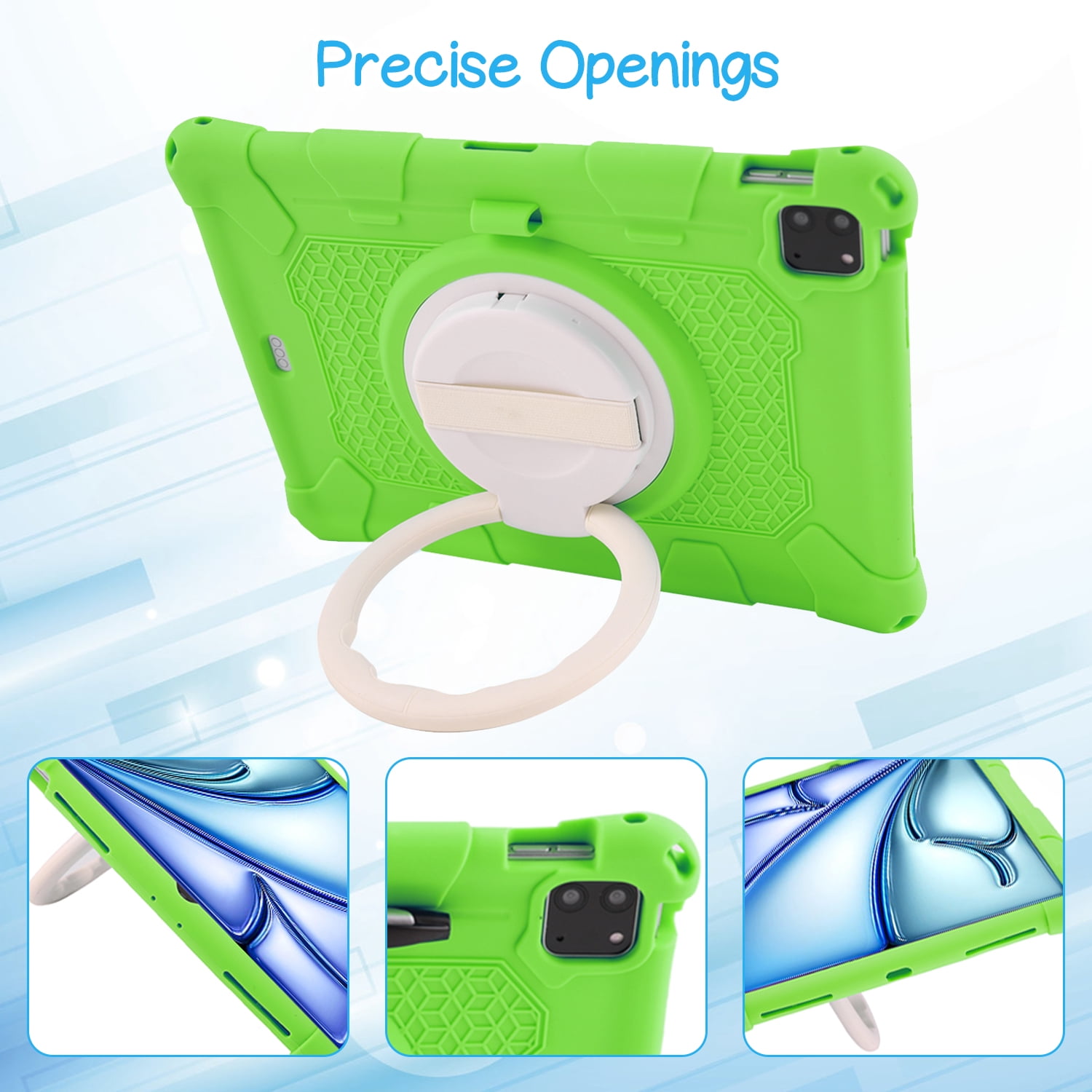 Case for Apple iPad Pro 11 5th 4th 3rd 2nd 1st Gen/ iPad Air 11 2024 M2/Air 4 5, Soft Silicone Drop Protection Rotating Kickstand with Shoulder Strap Pencil Holder Kids Friendly Lightweight, Green