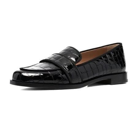 XYD Women Business Closed Almond Toe Slip On Low Heel Crocodile Embossed Loafers Casual Office Work Dress Shoes Size 7 Black