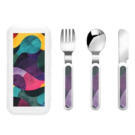 

Gaeub Vibrant Abstract Flow Print 3-Piece Children Knife Spoon Fork Set Stainless Steel Child Flatware Set Kids Utensils Set with Case for Lunch Box (Fork Spoon Knife Combo)