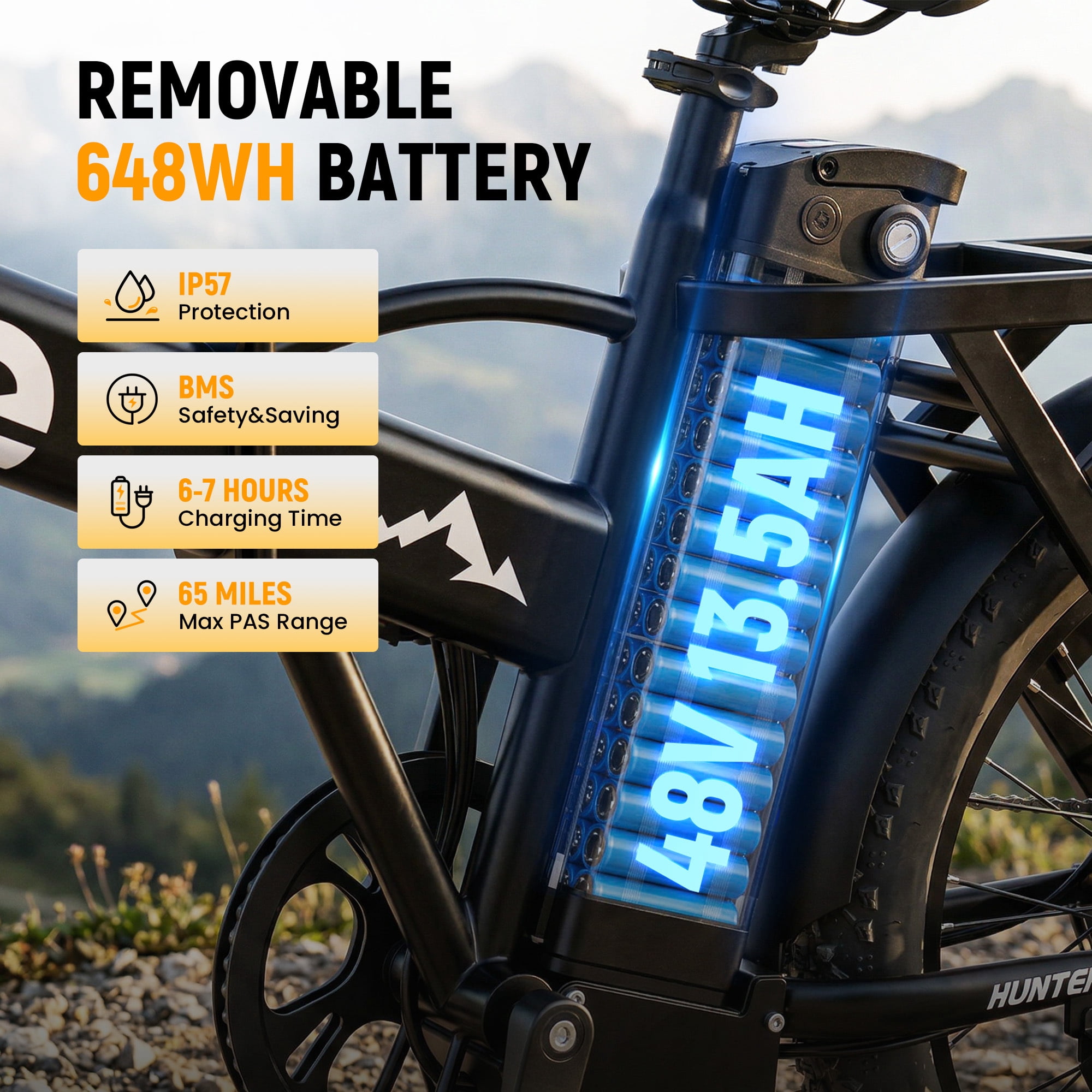20" Foldable Electric Bike Fat Tire for Adults, 1200W Peak, 48V 13.5Ah, 28MPH 65Mi Max Range E Bike, 5-Speed Riding, Folding Electric Bicycle with Phone Bag,Black