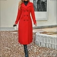 thumbnail image 5 of Women's Long Wool Blend Coat, Classic Double Breasted Trench Coat, Belted Open Front Overcoat, Elegant Lapel Jacket, Casual Long Coat, Trench Style Outerwear, Fall Winter Coat Red L, 5 of 5