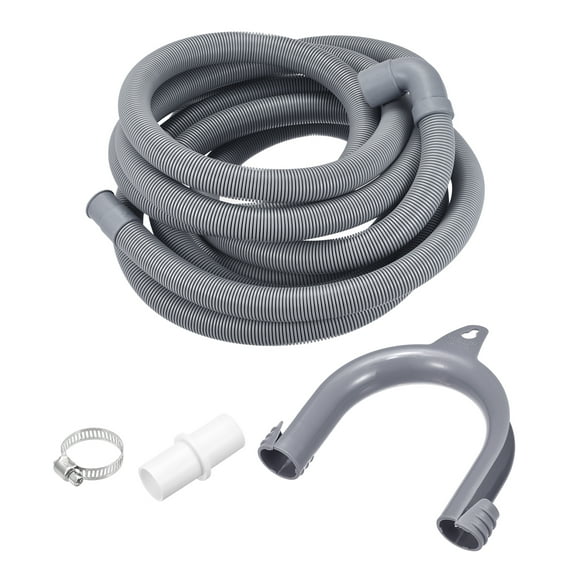Uxcell Wash Machine Drain Hose Extension Kits 16.4ft Gray with Elbow and Extension Adapter,  U-Bend Hose Holder, Clamps