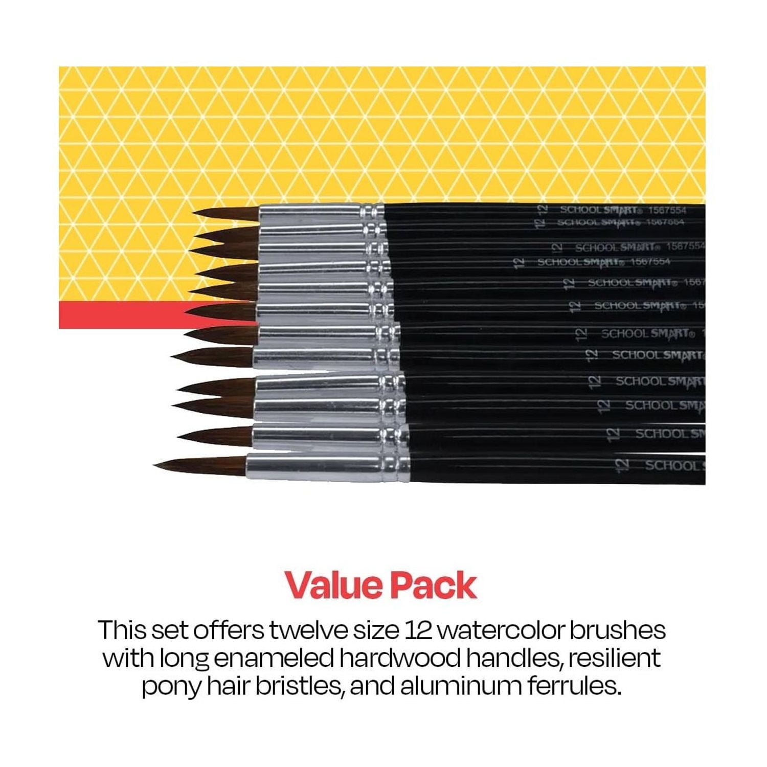 Watercolor Paint Brushes, Long Handle, Size 12, Set of 12