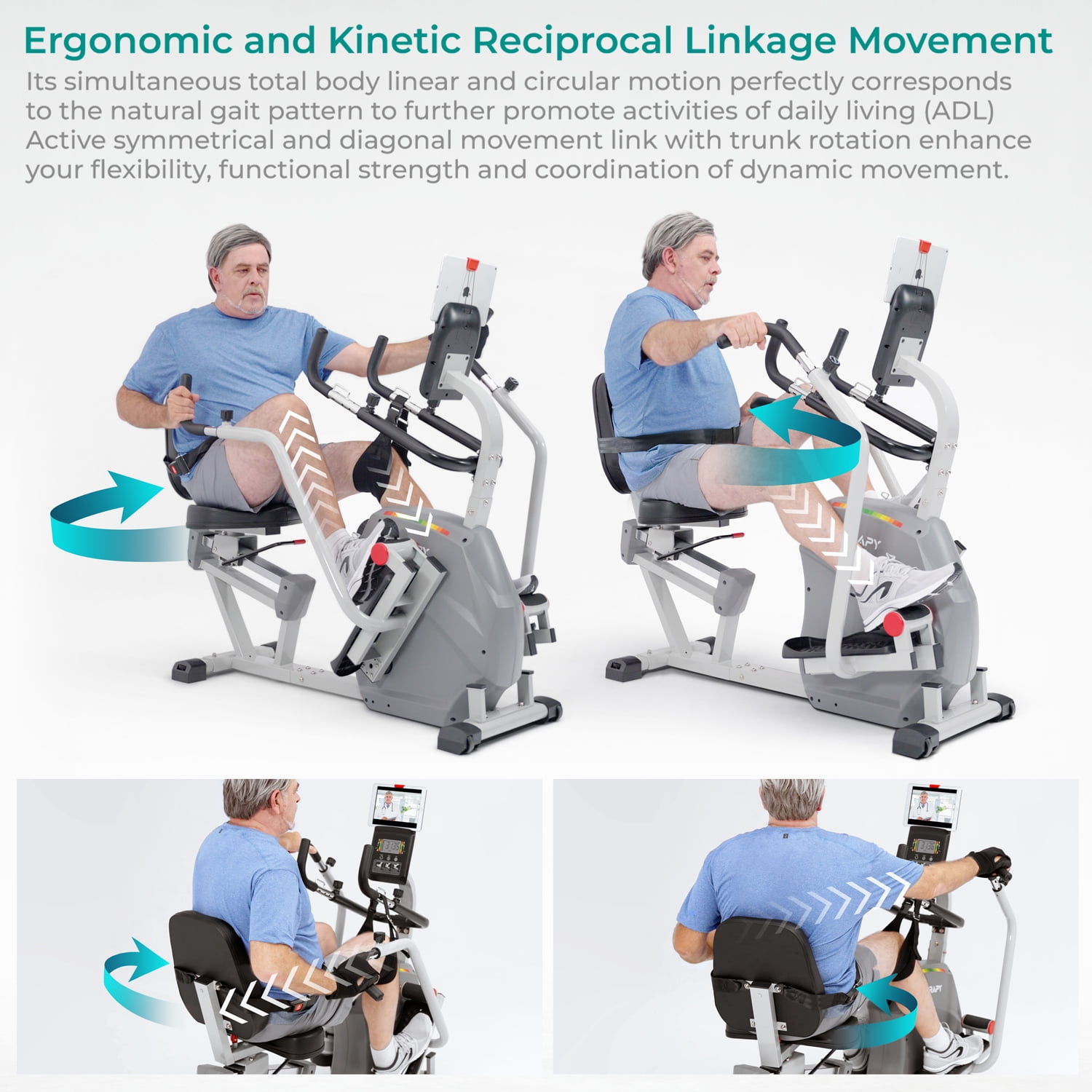 Inverapy RCT2025 Recumbent Cross Trainer with Swivel Seat, Gray, for Leg and Hip Injuries
