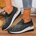 thumbnail image 4 of Womens Rhinestone Slip On Sneakers Platform Casual Walking Shoes with Breathable Mesh, Black,Size 7, 4 of 9