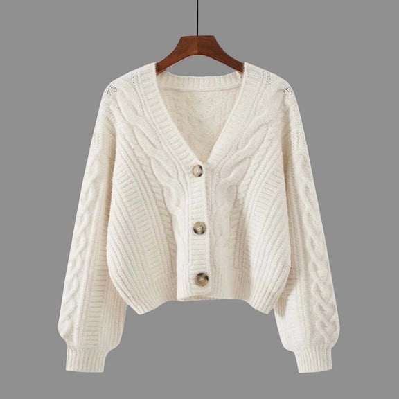 Vmvidoty 2026 Cardigan Sweaters for Women Spring Fashion 2026 V Neck Long Sleeve Chunky Cable Knit Sweater Button Outwear Beige Free Size