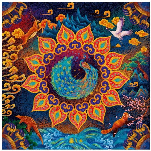 ZECATL Puzzle-Huaxia Creature 1000 Pieces Square Puzzle Color Challenge Jigsaw Puzzles for Adults and Kids