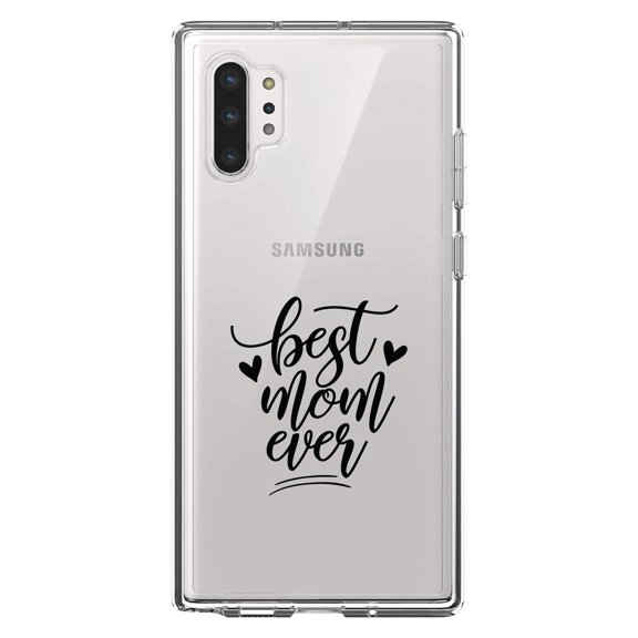 DistinctInk Clear Shockproof Hybrid Case for Galaxy Note 10 PLUS (6.8" Screen) - TPU Bumper Acrylic Back Tempered Glass Screen Protector - Best Mom Ever - Hearts