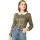 thumbnail image 1 of INSPIRE CHIC Blusaa Cuadros Cuello Peter Pan Manga Abullonada En Contraste Camisa Para Mujer Marrón M, 1 of 6