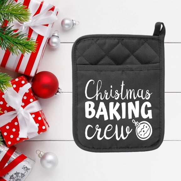 Christmas Baking Crew - Pot Holder - Oven Mitt - Hot Pad - Polyester & Neoprene - Christmas - Teacher Gift - Mother's Day - Gray