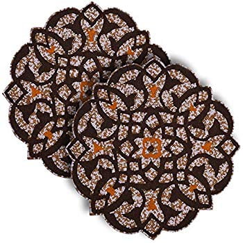 Embroidered Beaded Placemat 14 Round Set Of 2 Brown Gold Handmade