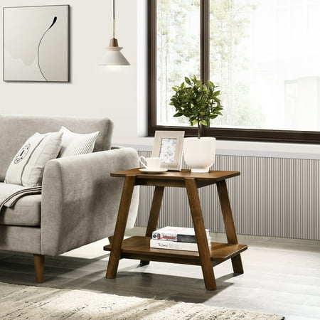 Mid-century Modern Rectangular Shelf Table Walnut - Functional And Stylish For Any Area Finish End Table With Look Living Room Furniture