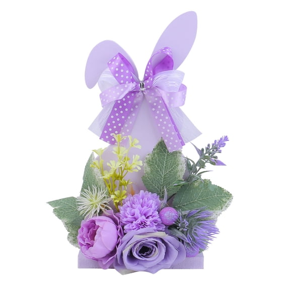Shipiny Cartoon Easter Bunny Egg Desktop Ornaments Artificial Flower Craft Decor Props For Home Office Tabletop Holiday Easter Decoration, Easter Home Decor, Easter Party Supplies, Purple