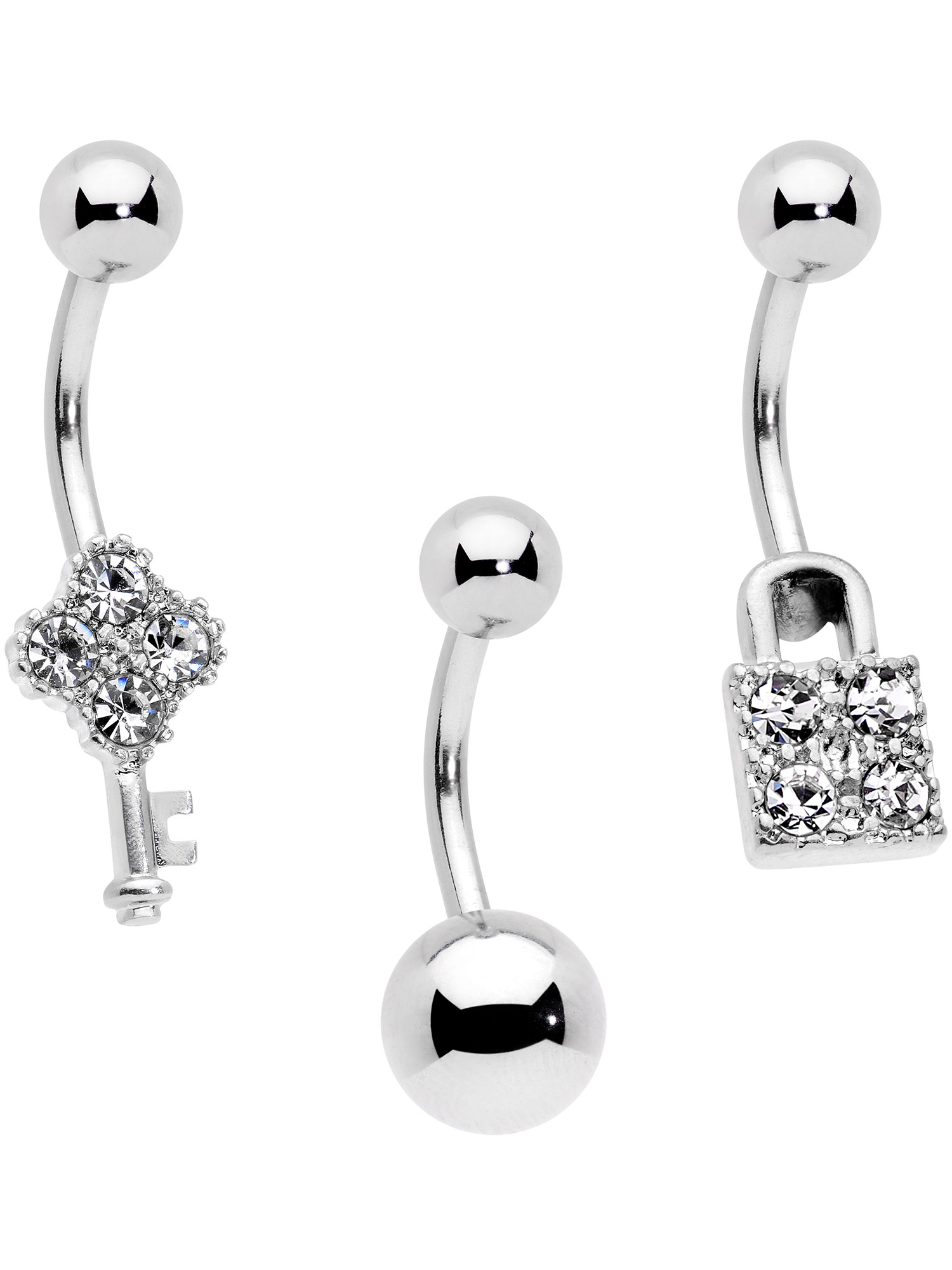 Body Candy Womens 3PC Clear Accent Lock Up Key Bonus Pack 316L Steel
