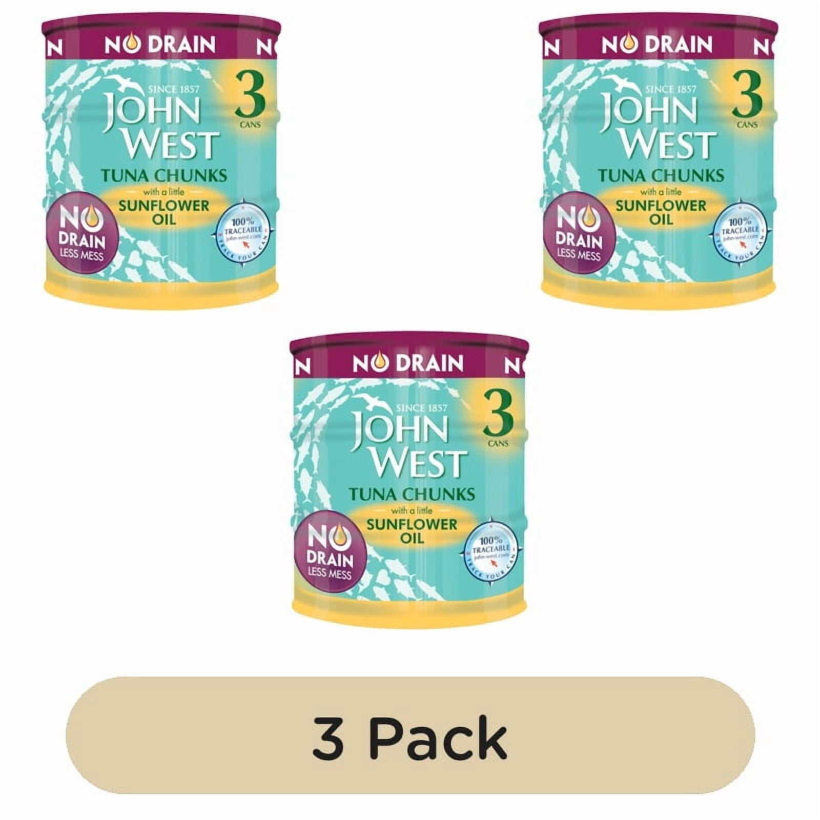 John West No Drain Tuna Chunks In Sunflower Oil 3 x 110g, British Import (Pack of 3)