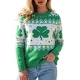 thumbnail image 2 of FASHOFT St Patricks Day Shirt Women Knitted Shamrock Irish Sweaters Crew Neck Long Sleeve Saint Pattys Day Tops Green XL, 2 of 4