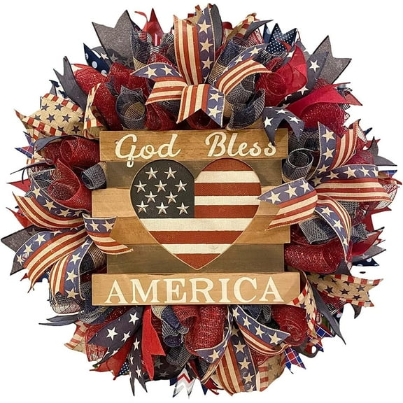 Nvzi Whaline Independence Day Wreath Patriotic Wreath for Front Door American Flag Theme Handmade Flower Shaped Wreath Holiday Hanging Ornament for 4th of July Memorial Day Window Wall Decoration(F)