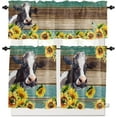 thumbnail image 2 of Rustic Wood Curtain Tier and Valance Set for Kitchen,3 Piece Rod Pocket Short Window Curtains-36in Length,Farmhouse Sunflowers Cow Small Window Treatments Tiers for Half Cafe Windows/Bedroom/Bathroom, 2 of 5
