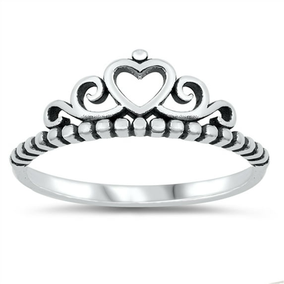 Oxidized Crown Heart Ring .925 Sterling Silver Band Jewelry Female Male Unisex Size 4